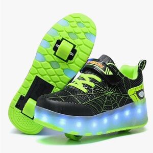 Black and Neon Green Light-Up Roller Shoes